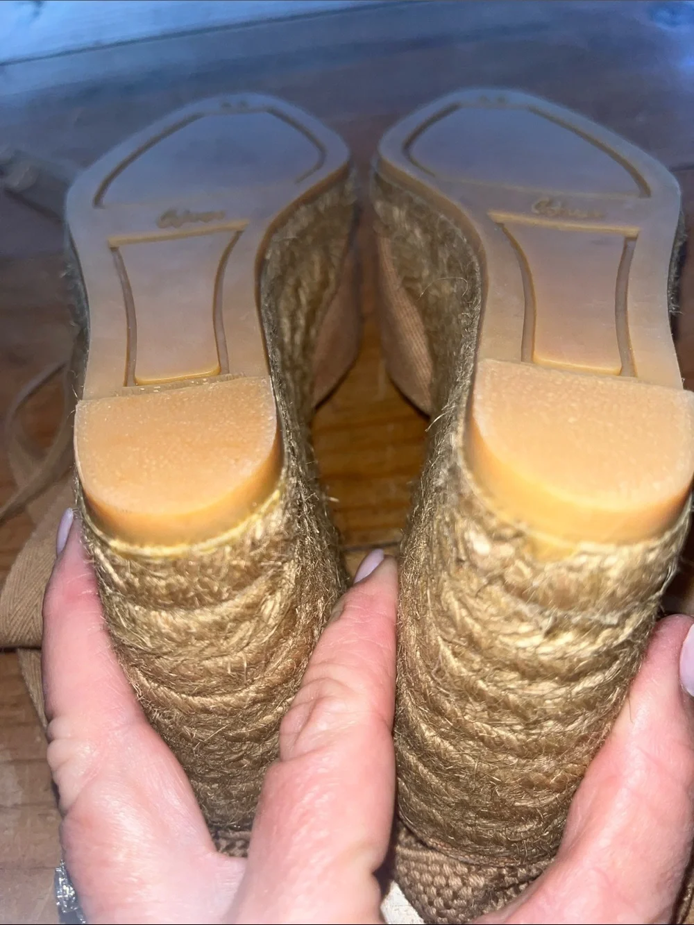 Castaner Taupe / Tan Canvas Espadrille Wedge with Ankle Tie